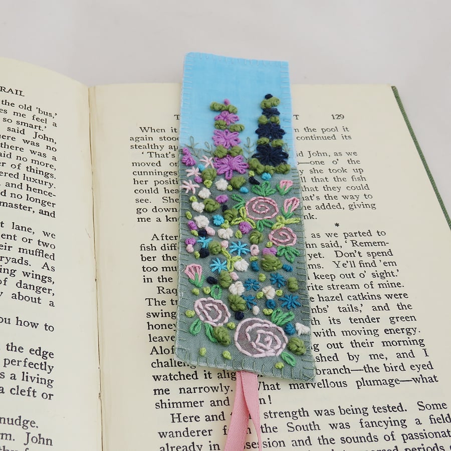 Garden Bookmark - embroidered and painted