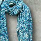 Chic Sketched Small Leaves Blue Scarf with Gold Flakes,Great Gifts for Women