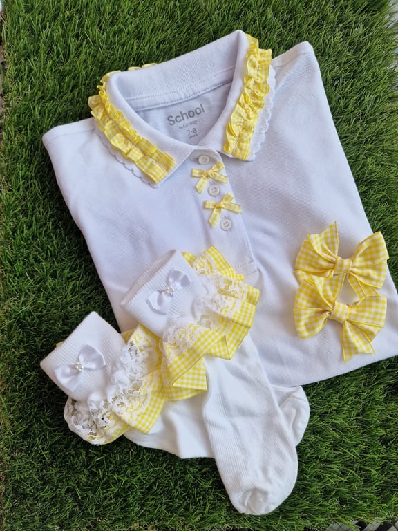 Sophia's Personalised Handmade 4-Piece School Sets -Yellow & White