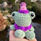Handmade Crochet Birthday Frog Plushie: Soft Chenille Yarn