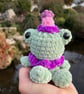 Handmade Crochet Birthday Frog Plushie: Soft Chenille Yarn