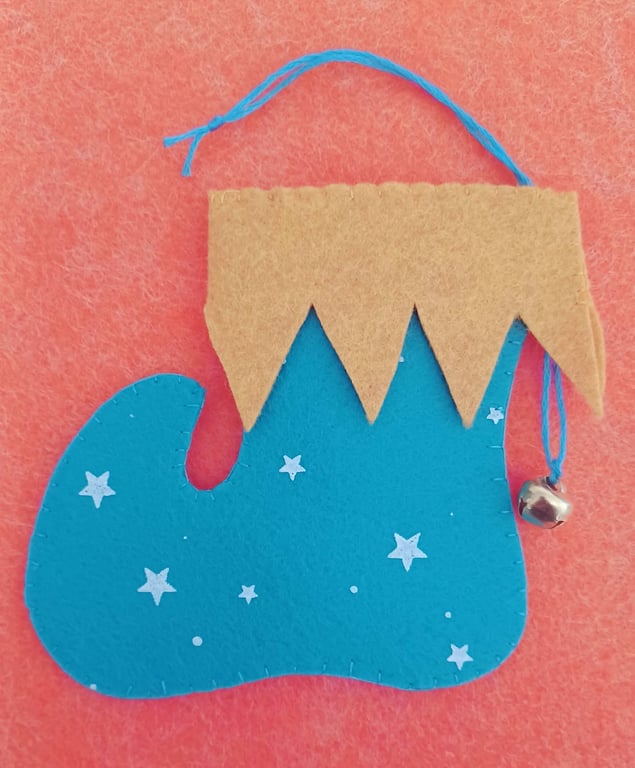 Handmade Elf Boot Christmas Blue and Yellow