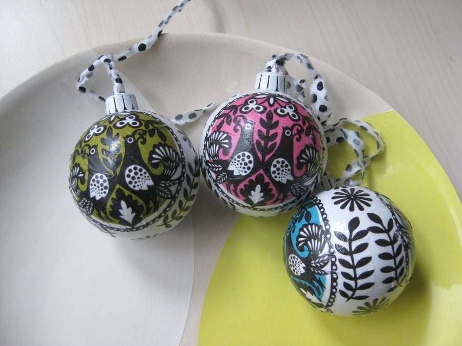 Decoupage Baubles - set of 3