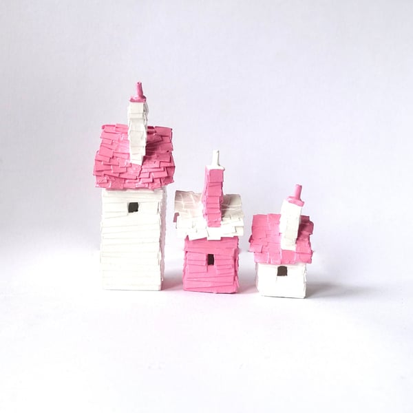 Tiny Pink Houses - Set of 3 - READY TO SHIP