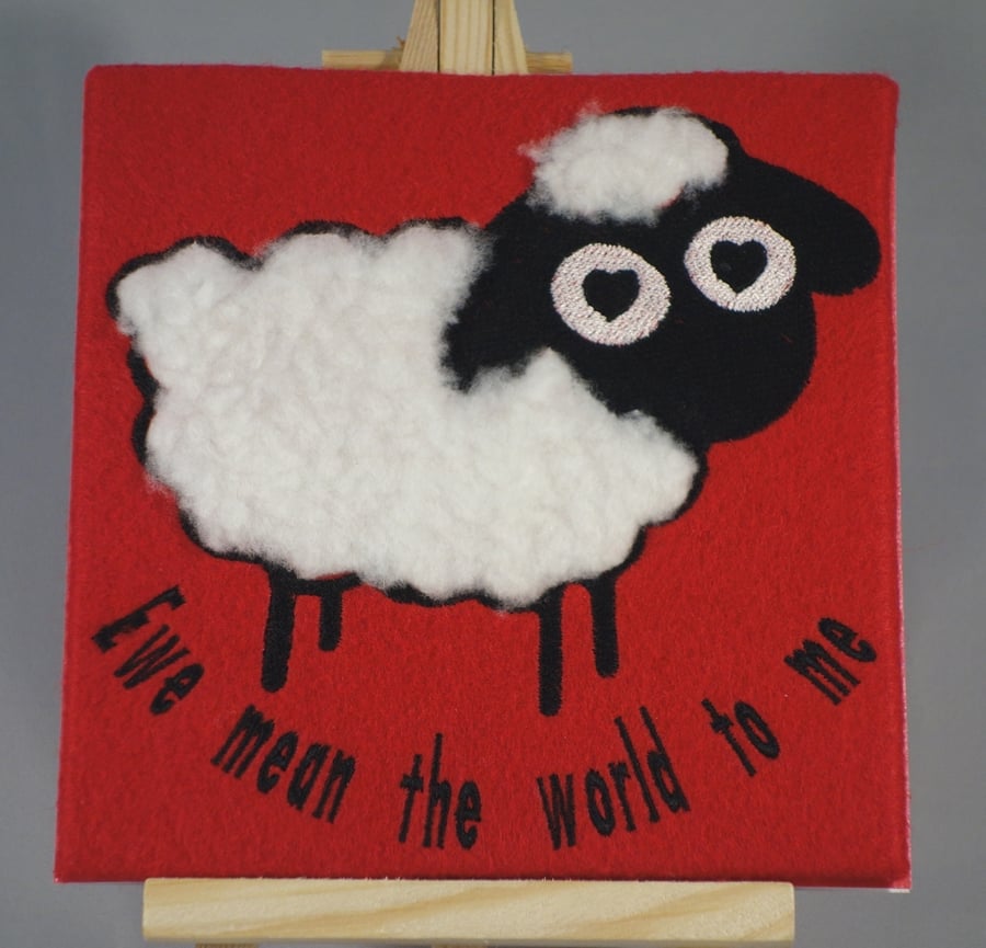 Valentines Card. Handmade embroidered design with wool effect applique.