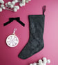 Black Poinsettia Christmas Stocking with Glitter Detail - Medium - Image 1