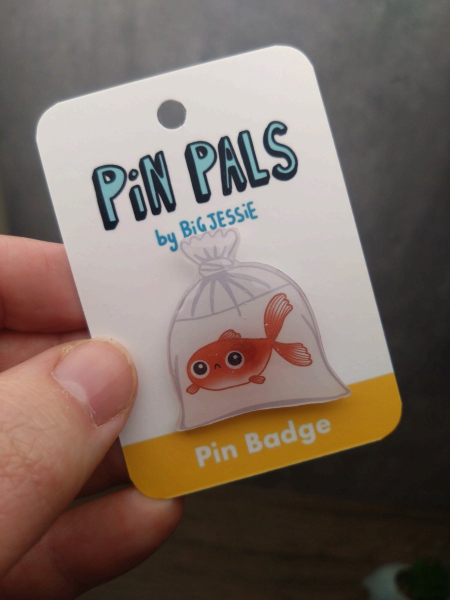 Goldfish in a bag pin badge