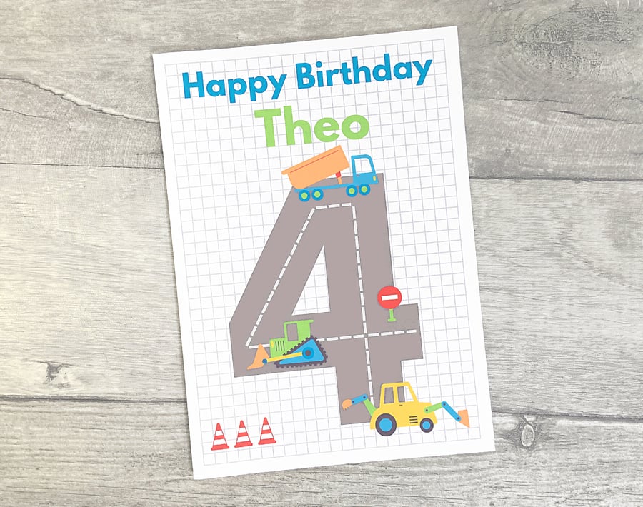 Boys 1st, 2nd, 3rd, 4th, 5th Digger Personalised Birthday Card.