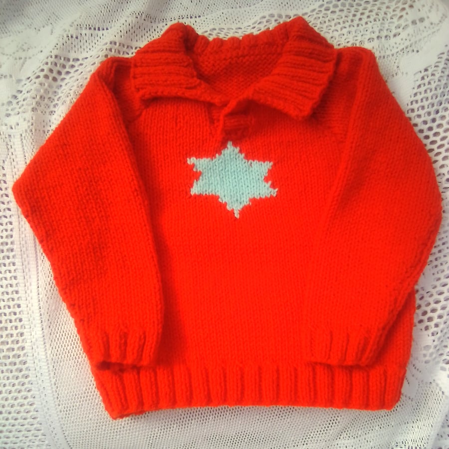 Childs Aran Weight Jumper with Collar and Star Design, Gift Ideas for Children