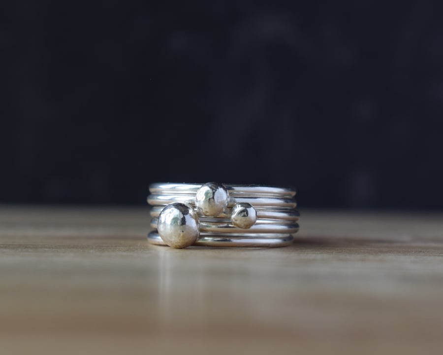 Sterling Silver Layering Rings DEWDROPS 