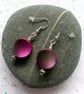 Magenta Disc Earrings - Metallic Pink Round Bead Drop Earrings