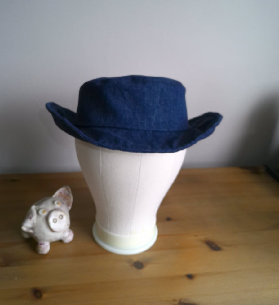 Denim fabric dress hat, demin steam punk hat, wired  brim