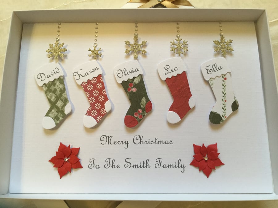 Personalised Family Christmas Stocking Card Any Names And Message Gift Boxed