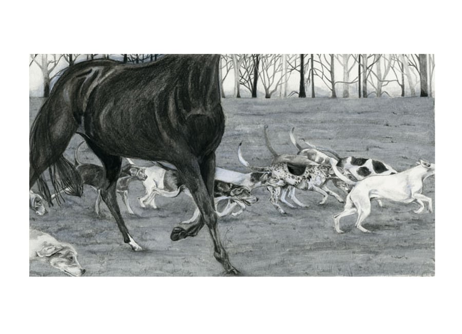 Pencil Drawing of Horse and Hounds Original artwork