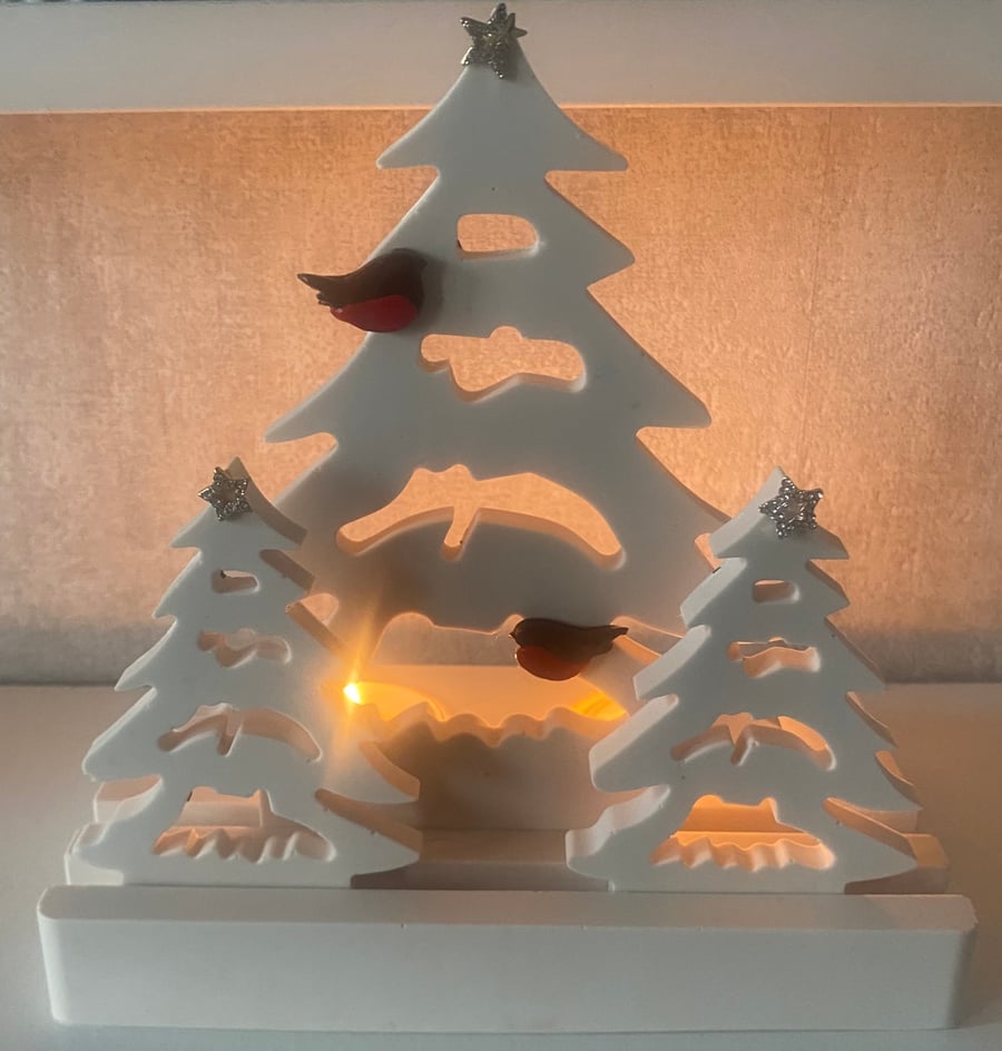 Robins Christmas tea light holder (2 hole) - incl. FREE UK shipping 