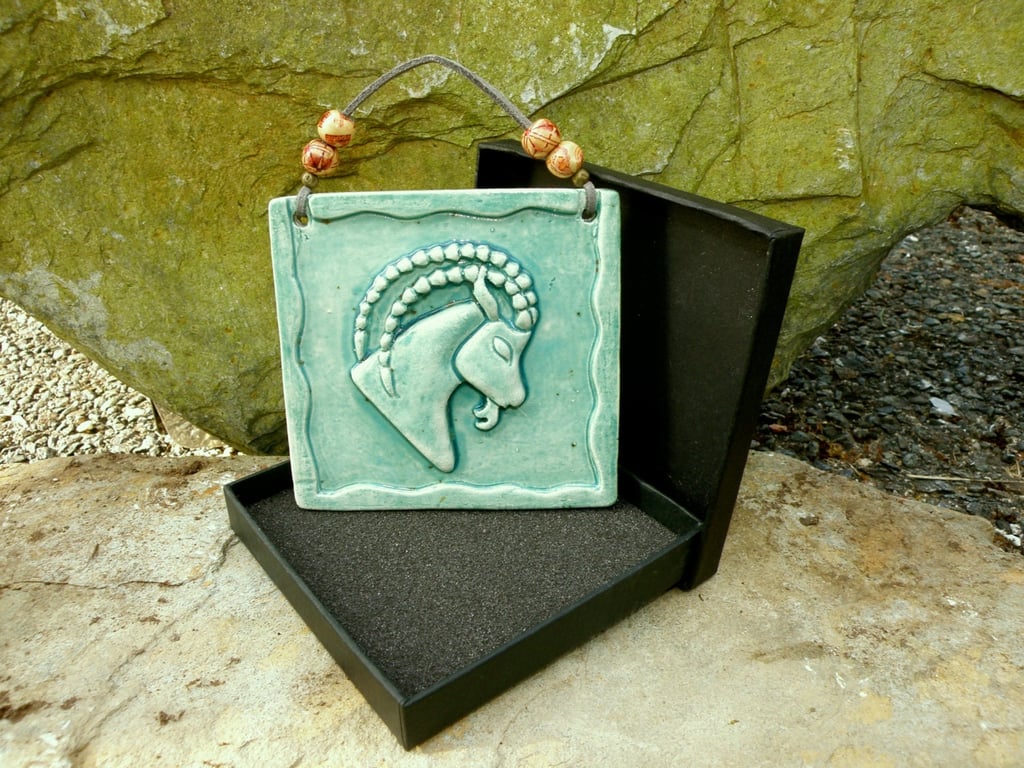 Zodiac sign wall hanging CAPRICORN wall ornament pottery birthday present       