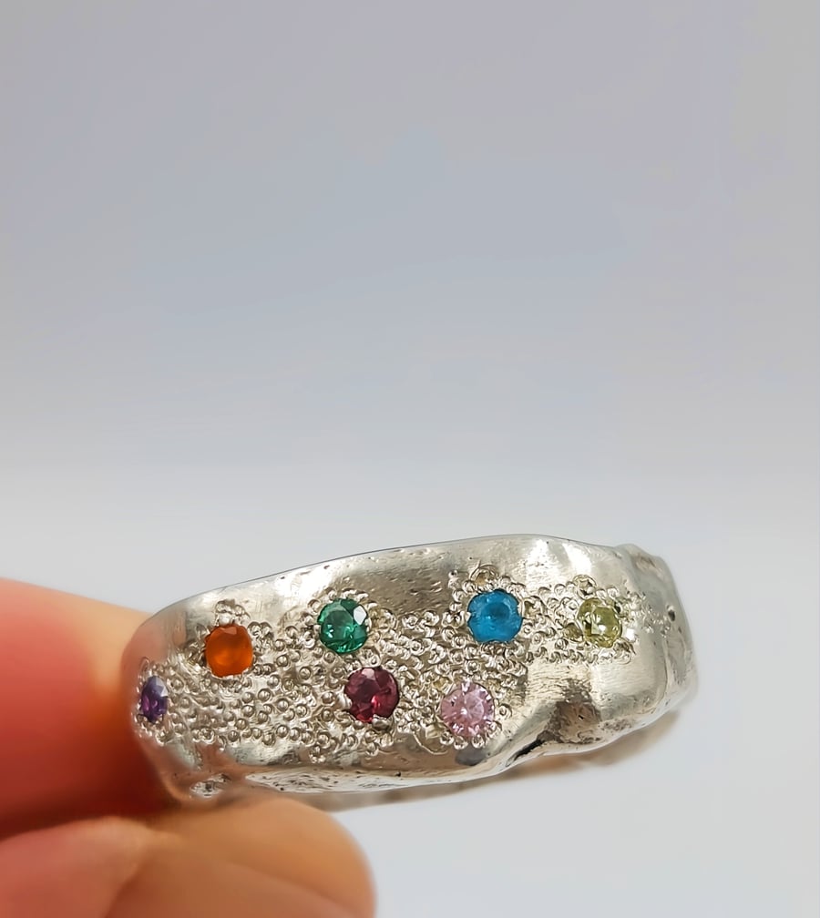 Chunky Multicolour Gem Signet Ring - SIze N