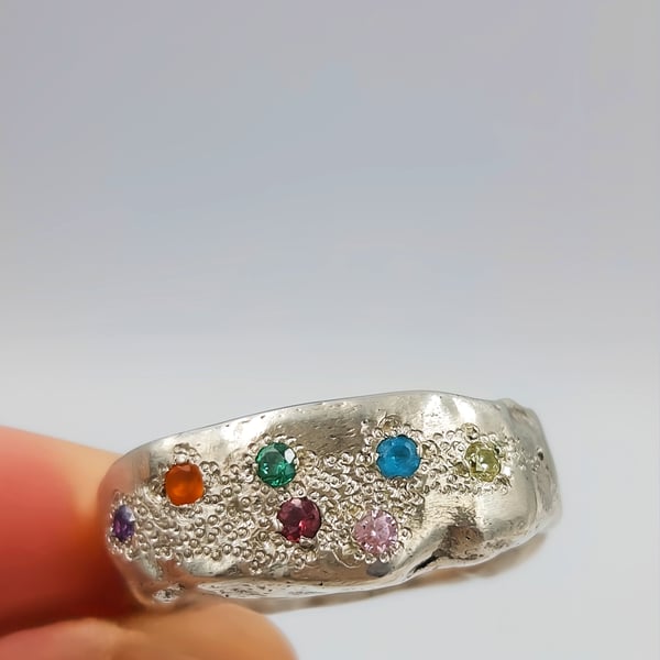Chunky Multicolour Gem Signet Ring - SIze N