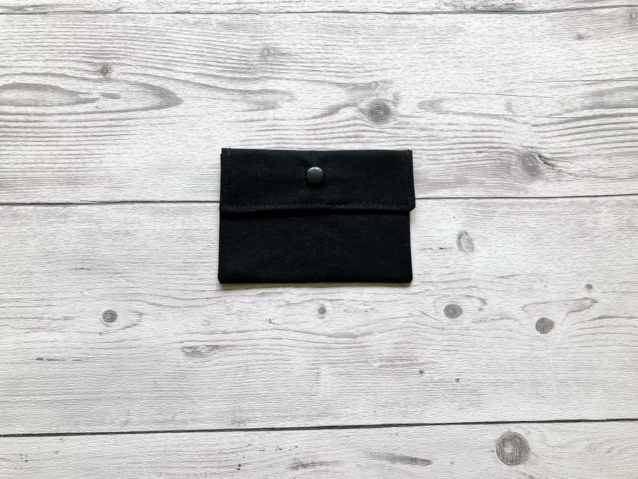 Black cotton fabric card holder pouch. Loyalty, credit, debit cards purse. 