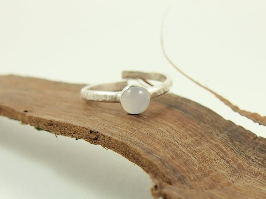 Sterling Silver and Grey Chalcedony Ring, Adjustable Fit, Freesize