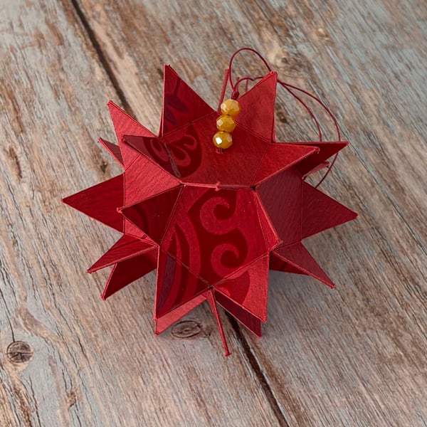  Geometric Star Bauble - Embossed Red