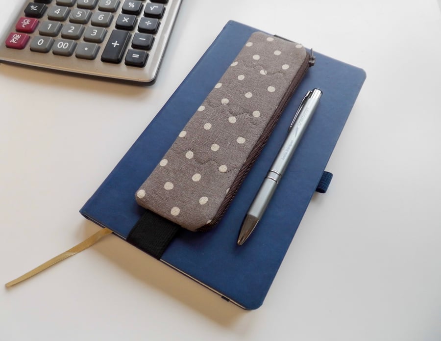 SOLD Elasticated pencil case spotted for cover of notebook or diary
