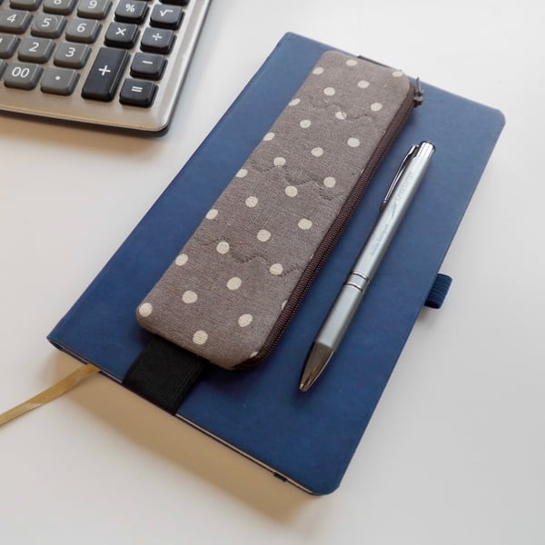 Elasticated pencil case spotted for cover of notebook or diary