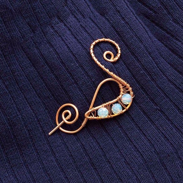 Shawl pin,Pale white crystal agates copper shawl pin,copper wire scarf pin, swea