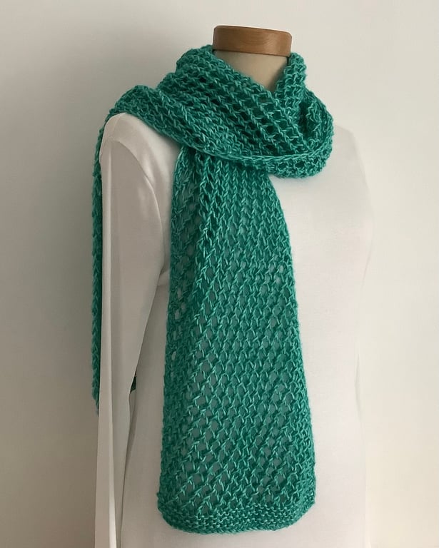 COTTON scarf. ' Breeze’. Lightweight , all-seasons. Jade green .