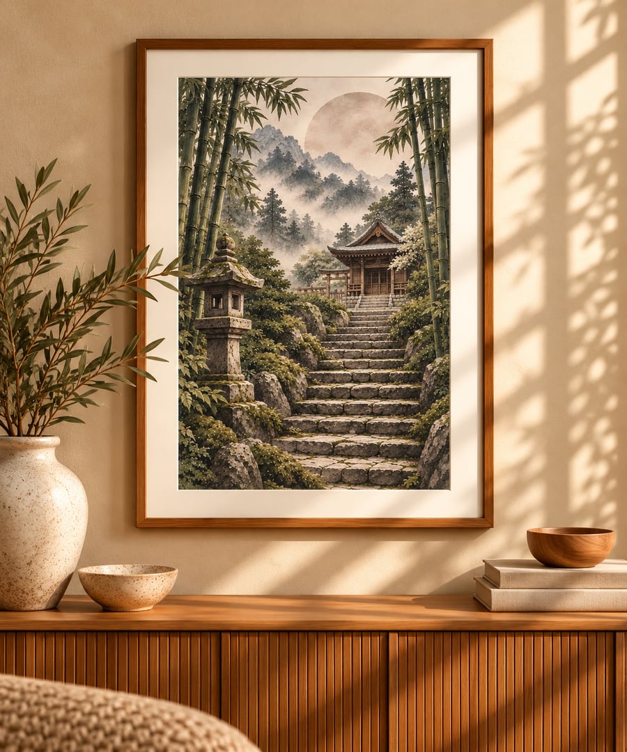 Kyoto Garden Path Wall Art - Japandi Stillness Print (Physical Print)