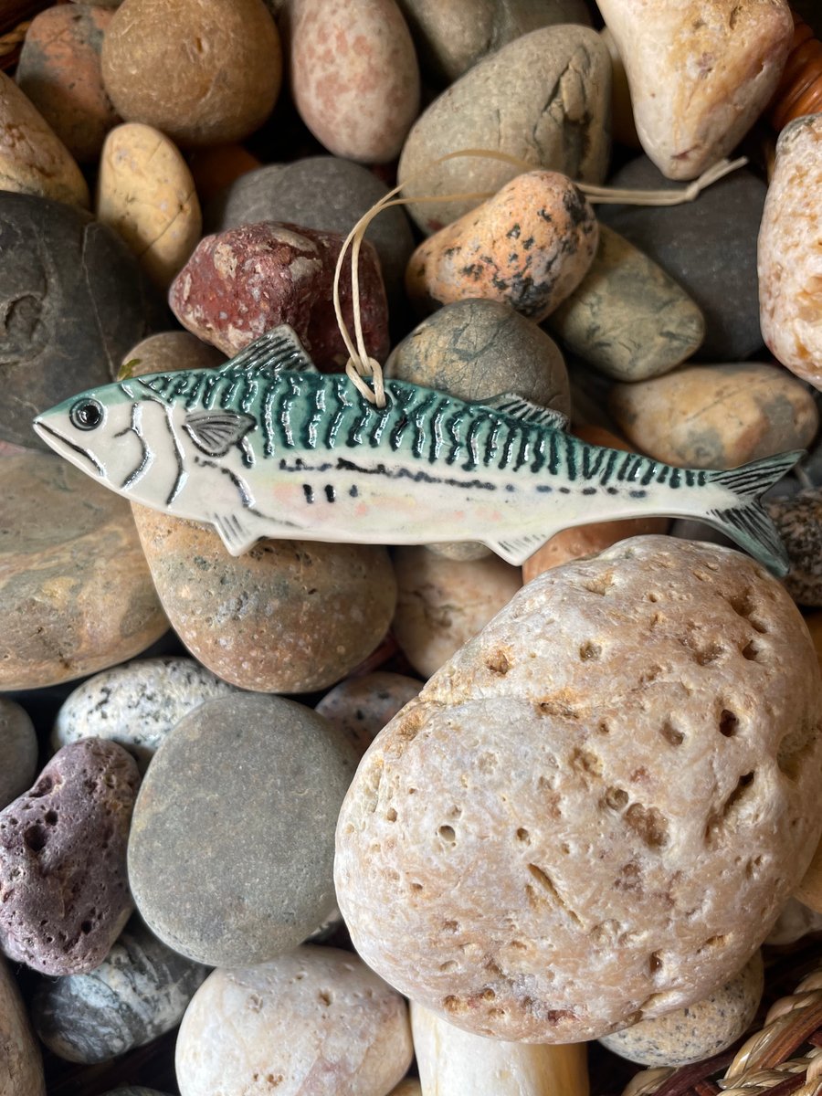 Handmade Ceramic Mackerel Hanging Decoration,Sea creature ornament