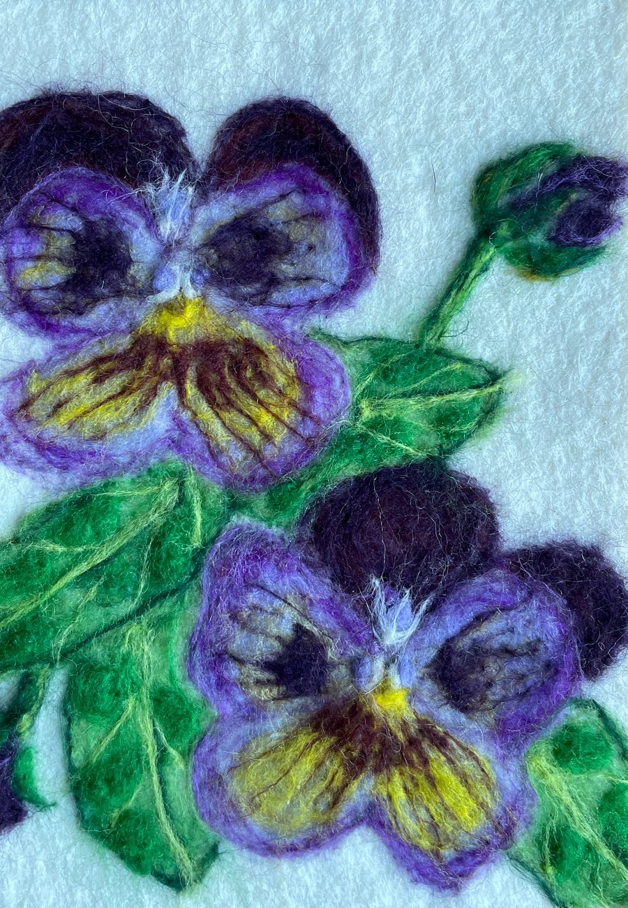 Hand Felted Pansies Textile Artwork 