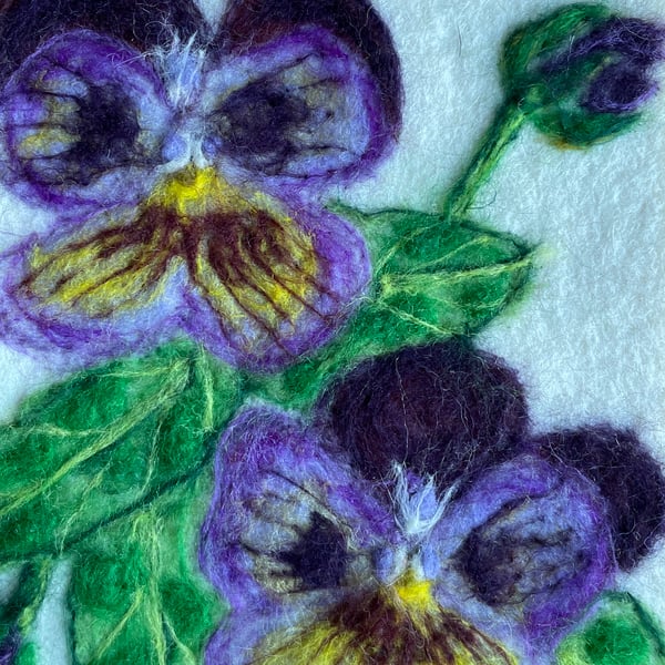 Hand Felted Pansies Textile Artwork 