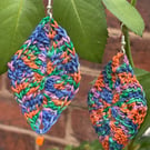 Diamond shaped boho crochet earrings with bead