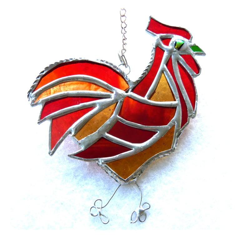 Cockerel Suncatcher Stained Glass chicken Red Chicken