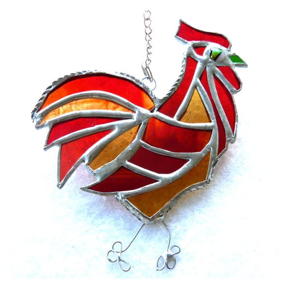Cockerel Suncatcher Stained Glass chicken Red Chicken