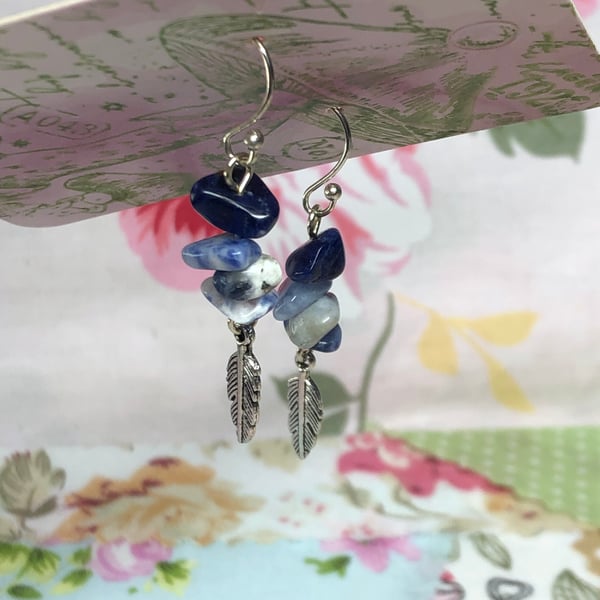 Sodalite feather charm earrings