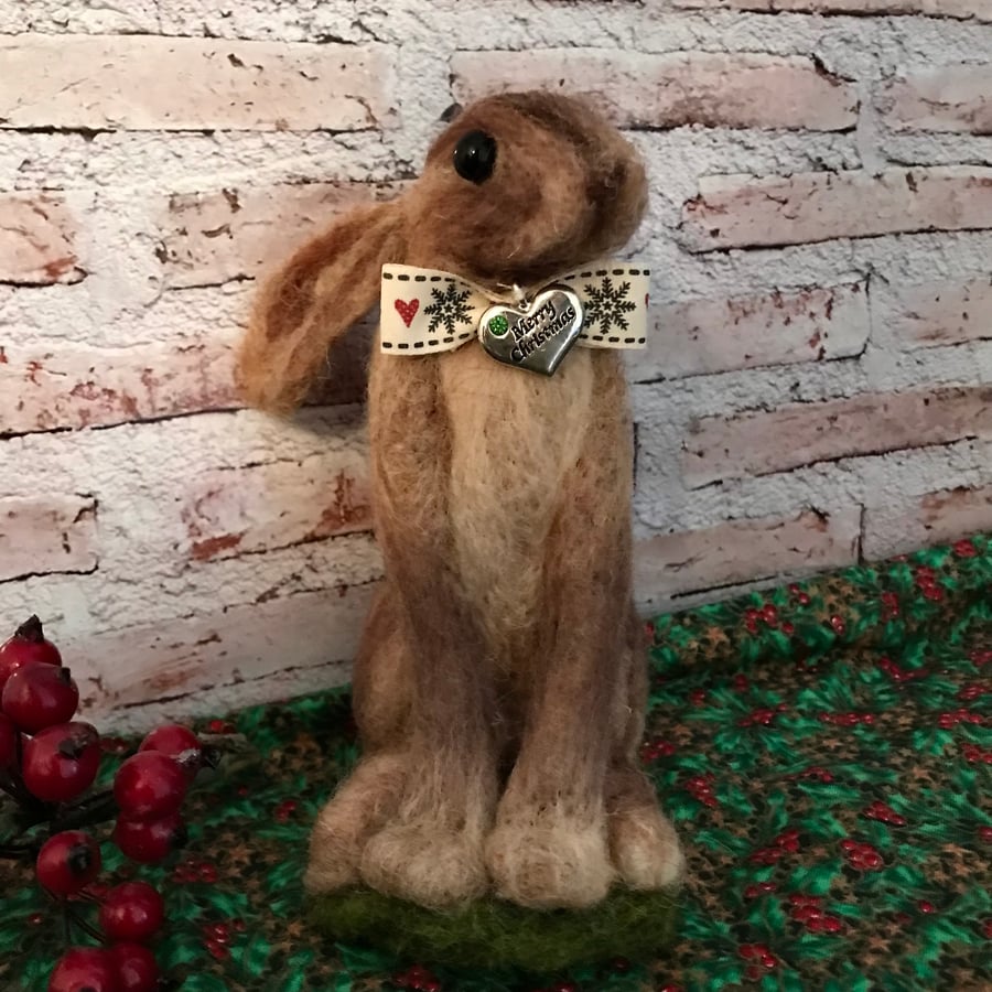 Christmas hare needle felted gift