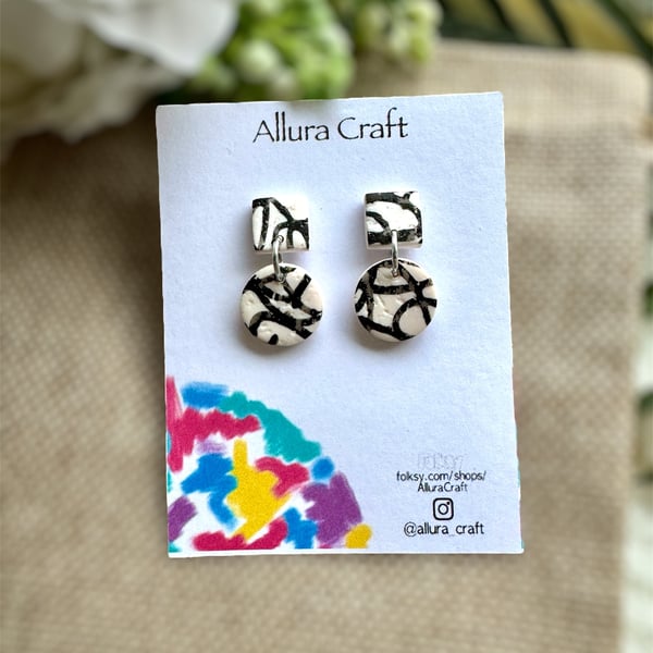 Graffiti Black on White Earrings