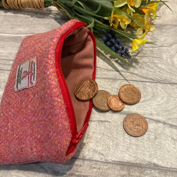 Harris Tweed Coin Purse Pink Tweed