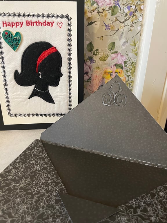 Handmade embroidered appliqué greetings card 