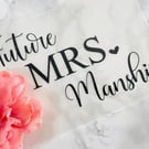 Personalised Iron on vinyl sticker Future Wife Hubby Honeymoon Bride Groom 