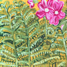 Lady Fern and pink flowers painting 