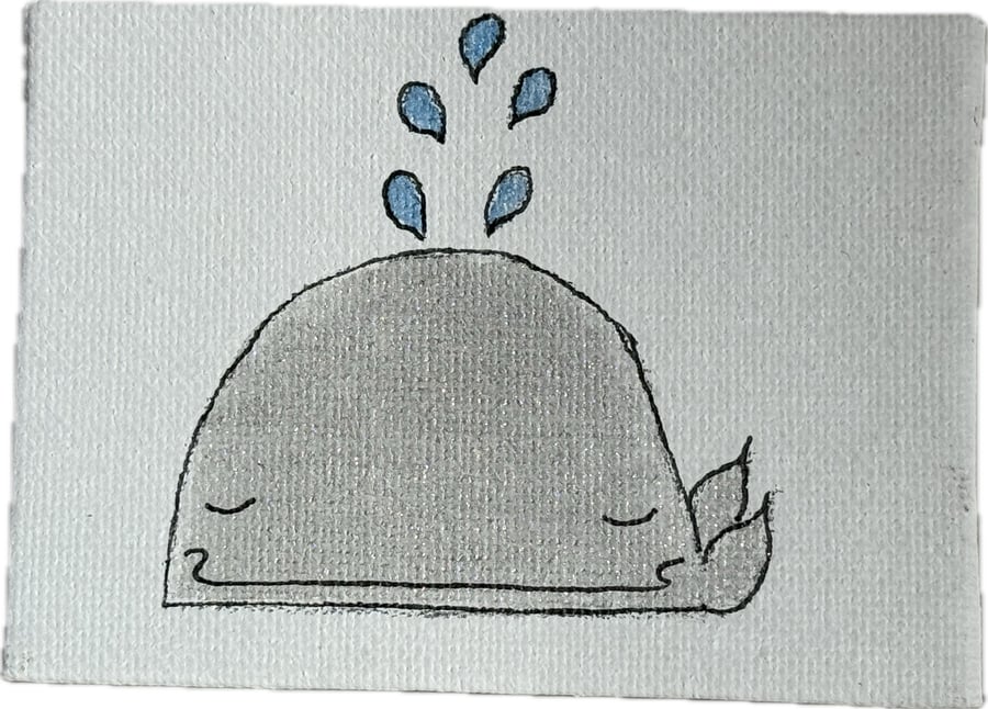 Hand Painted Whale on Miniature Canvas Magnet