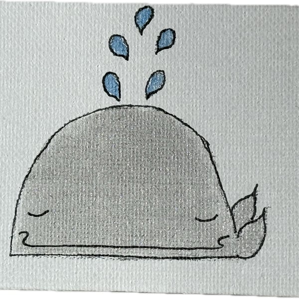 Hand Painted Whale on Miniature Canvas Magnet
