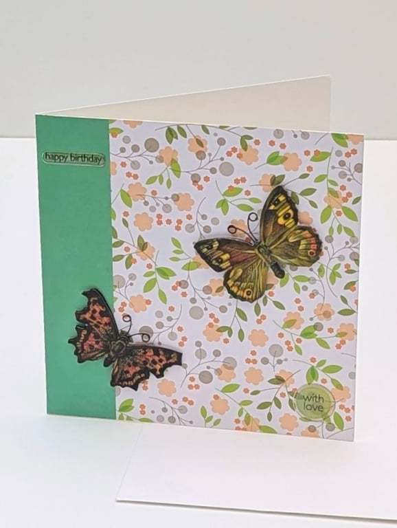 Handmade Birthday card with pretty 3D butterfly embellishments for her 