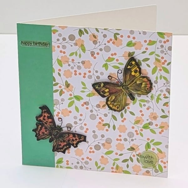 Handmade Birthday card with pretty 3D butterfly embellishments for her 