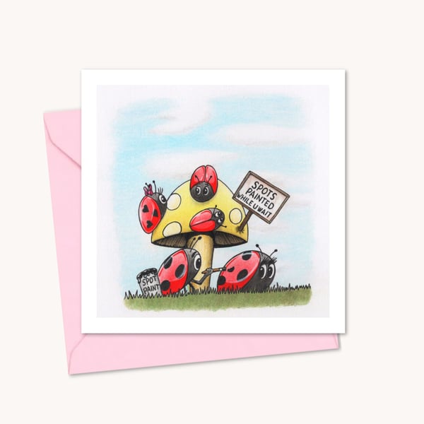 Ladybirds Greeting Card: Ladybugs Painting Their Spots Illustration (219)