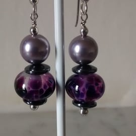 SALE - HALF PRICE - PURPLE AND GRAPE EARRINGS - LAMPWORK EARRINGS - FREE UK POST