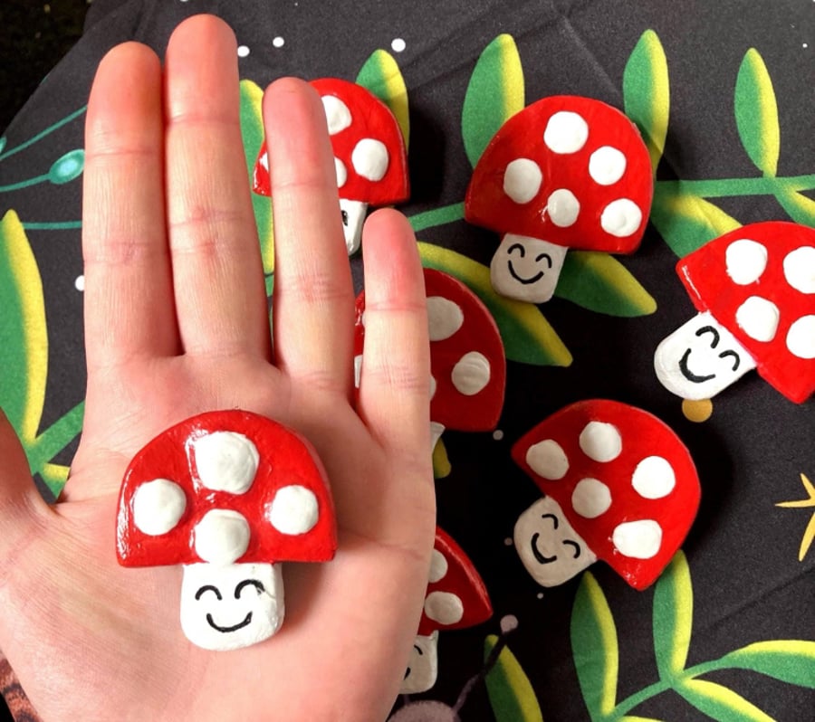 Mushroom Badge Handmade Fly Agaric Funghi Brooch Pin Cute 